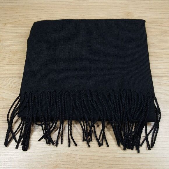 CLUB ROOM Mens Scarf Black Fringe Long Rectangle Soft Knit - Picture 1 of 2